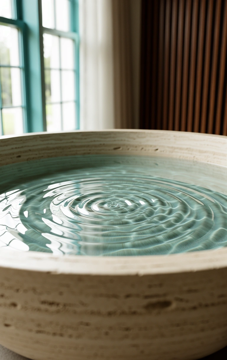 Onde di acqua calme in un bacino di pietra